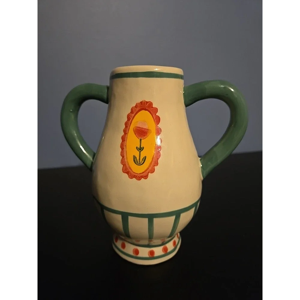 Scandinavian Blossom Hand-painted Stoneware UrnBud Vase Little e Studio‎